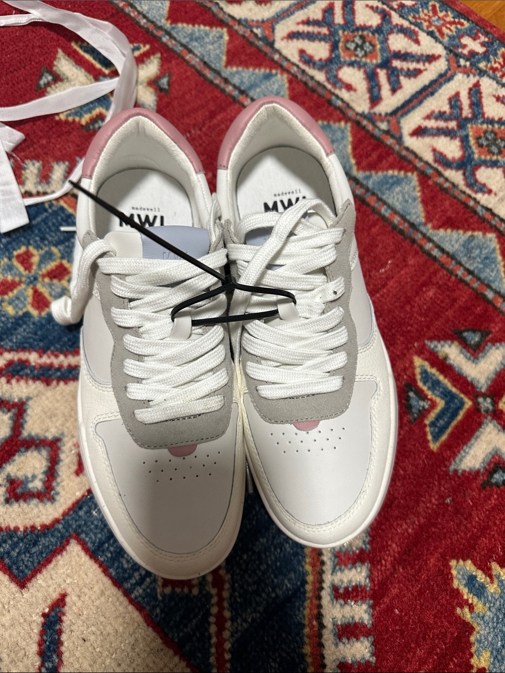 Madewell White Sneakers with Pink Heel Accent